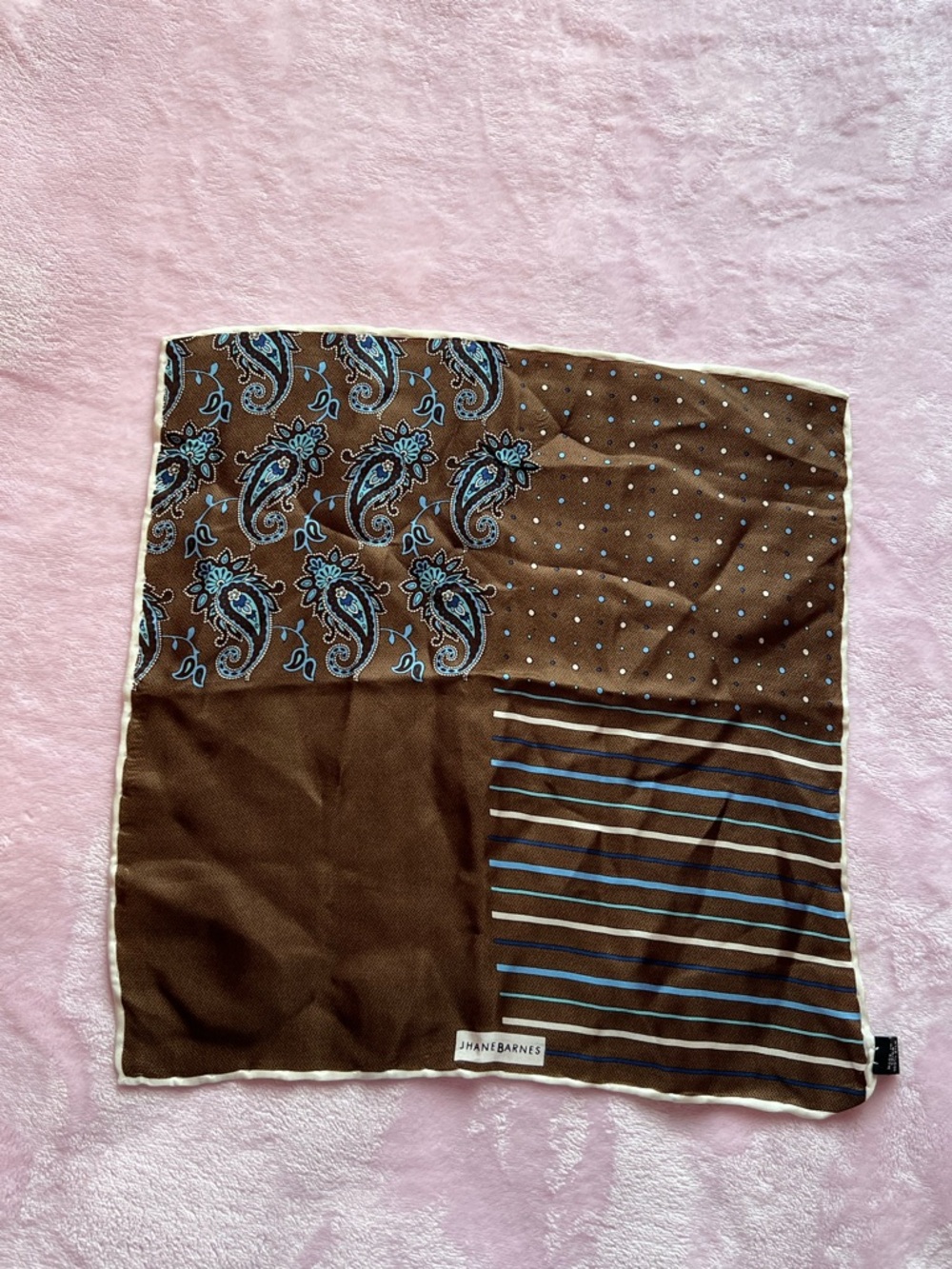 Jhane Barnes Brown Paisley & Stripe Pocket Square